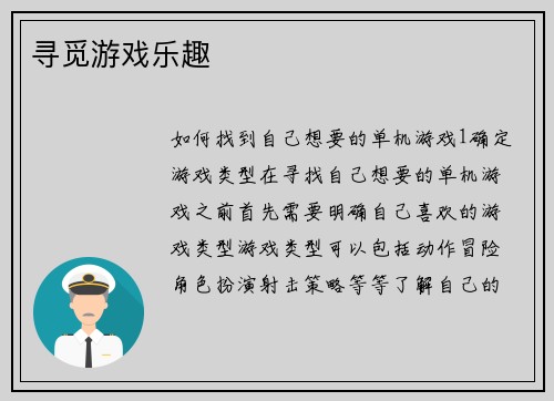 寻觅游戏乐趣